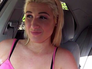 Busty blonde teen pounded in the car in public